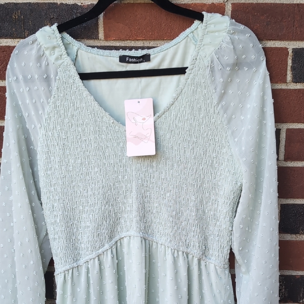 Fashion Brand Company Light Green Long Sleeve Dress